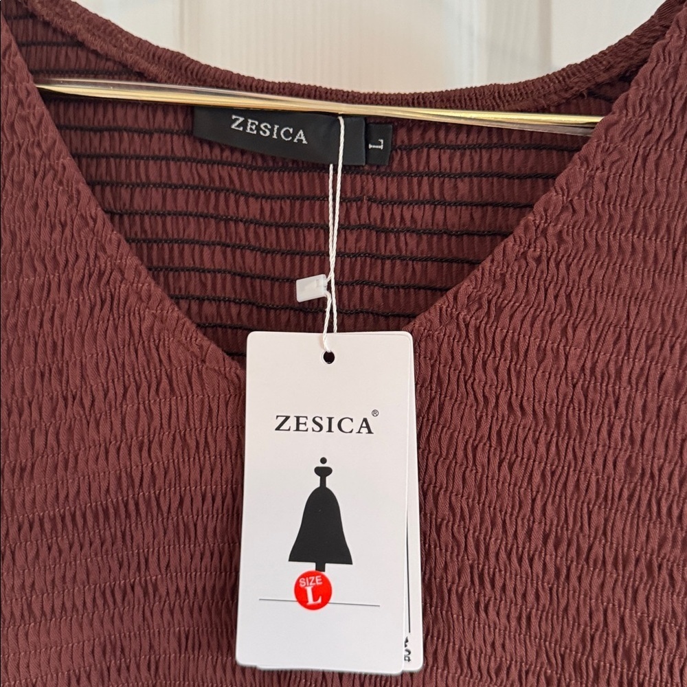 Zesica Smocked V-Neck Tiered Dress in Brown Size Large - Picture 5 of 9